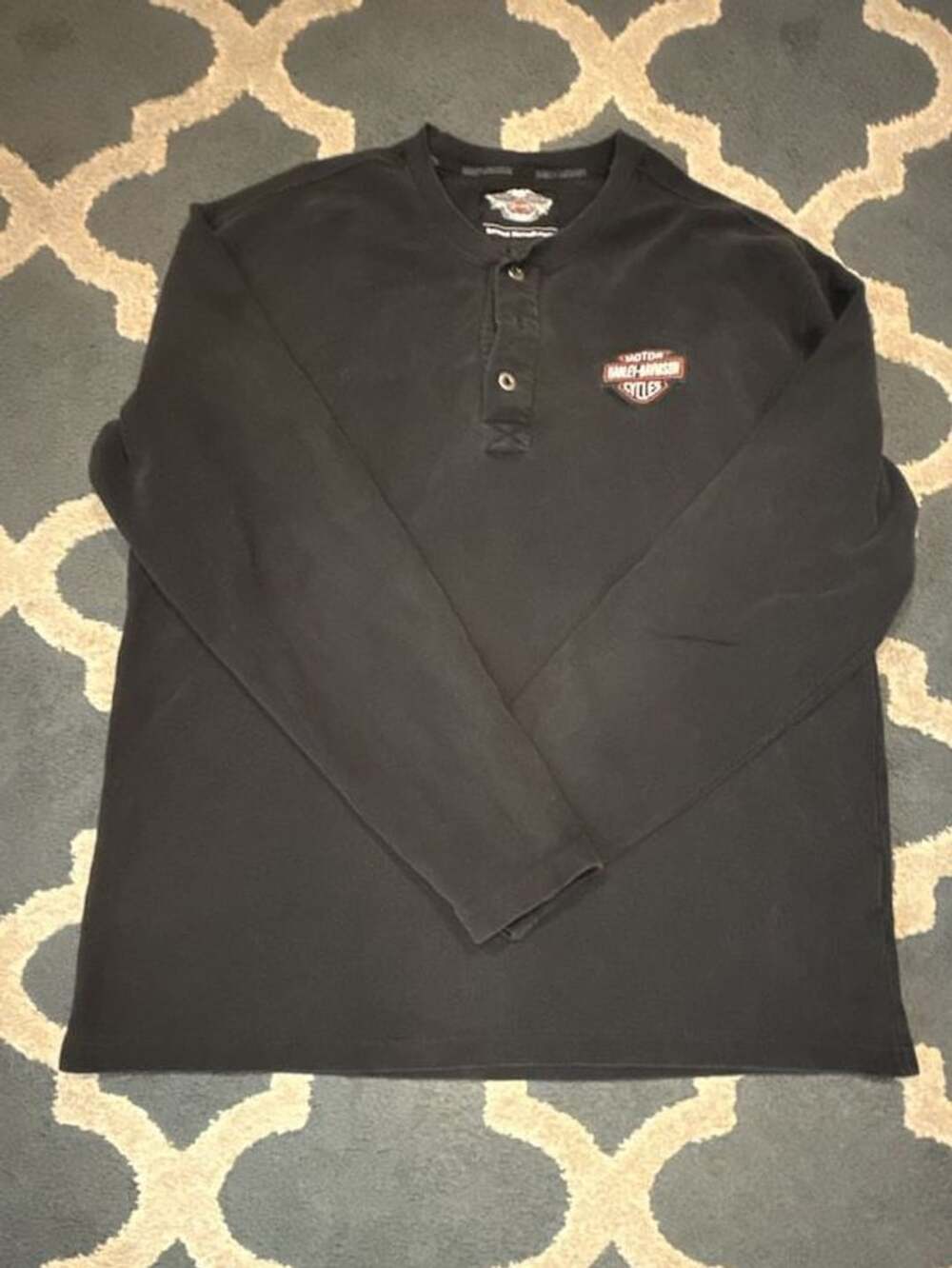Harley-Davidson Men's Black Thermal Waffle Knit Long Sleeve Henley Shirt Size L